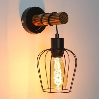 Gbly - Wandleuchte innen Holz Wandlampe Vintage Retro mit Schalter Industrial Design E27 Image