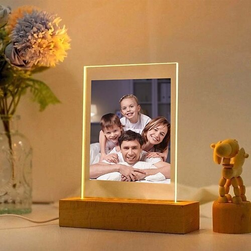 personalisierter beleuchteter Bilderrahmen, individuelles Valentinstags-Nachtlicht aus Acryl, mit USB-Stromversorgung, perfekt als Geschenk zum Jahrestag, für Feiertage, Familie, Freunde, Liebhaber und Kinder Image