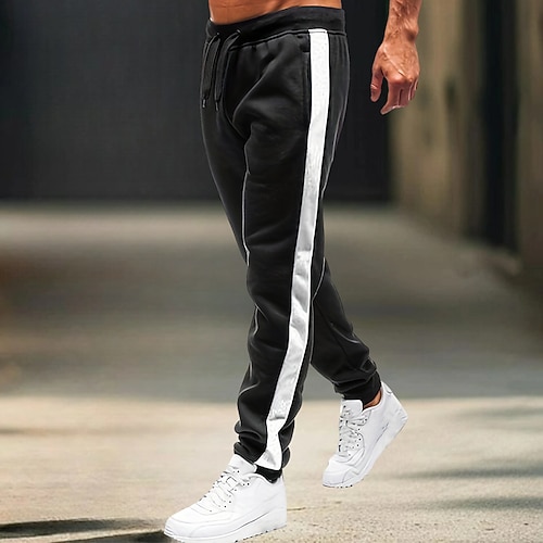 Herren Jogginghose Trainingshose Jogginghose Jogger Hose Hosen Freizeithose Kordelzug Seitenstreifen Elastische Taille Glatt Komfort Warm In voller Länge Outdoor Casual Täglich Sport Modisch Schwarz Image