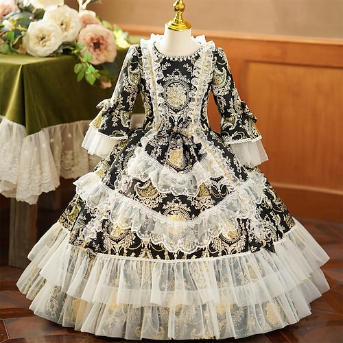 Rokoko Vintage inspiriert Kleid Partykostüm Maskerade Prinzessin Shakespeare Einfarbig Ballkleid Kostüm Mädchen königlich Halloween Karneval Kindertag Party Geburtstag Ferien Kinder Kleid Ganzjahres Image