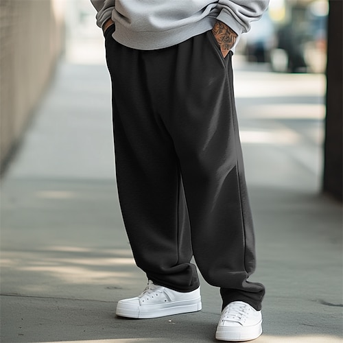 Herren Jogginghose Fleecehose Hose Elastischer Bund Baggy Gerader Schnitt Einfarbig Einfach Atmungsaktiv Volle Länge Sport im Freien Lässig Täglich Lässig / Sportlich Athleisure Schwarz Rote Image