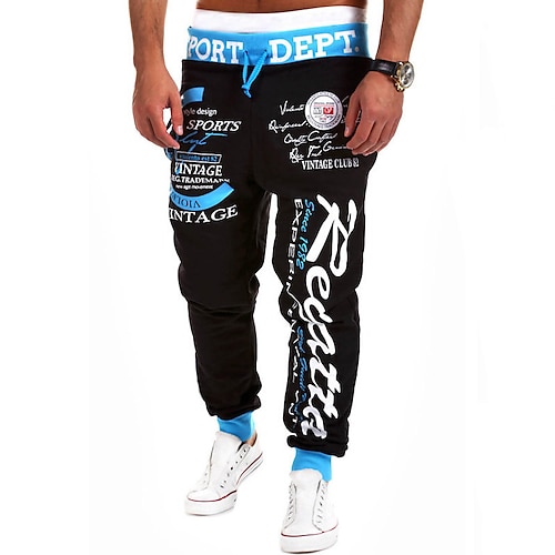 Herren Jogginghose Trainingshose Jogginghose Jogger Hose Hosen Jogginghosen Tasche Kordelzug Elastische Taille Farbblock Buchstabe Outdoor Täglich Modisch Casual / sportlich Schwarz mit Grau Schwarz Image