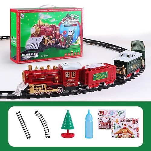 Weihnachtseisenbahn-Set, ferngesteuertes elektrisches Eisenbahnspielzeug mit Rauchlicht und Musik, Kindereisenbahnstrecke mit wiederaufladbarer Batterie, Weihnachtsmann,