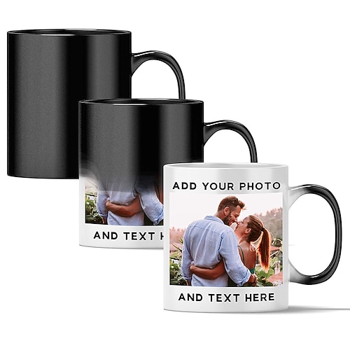 Personalisierter Zauberbecher individuelles Hochzeitsgeschenk für Paare personalisierter Foto-Weihnachtsbecher hitzeempfindlicher Tassenfarbe ändernde Keramiktasse mit Bildlogo Textgeschenke Image