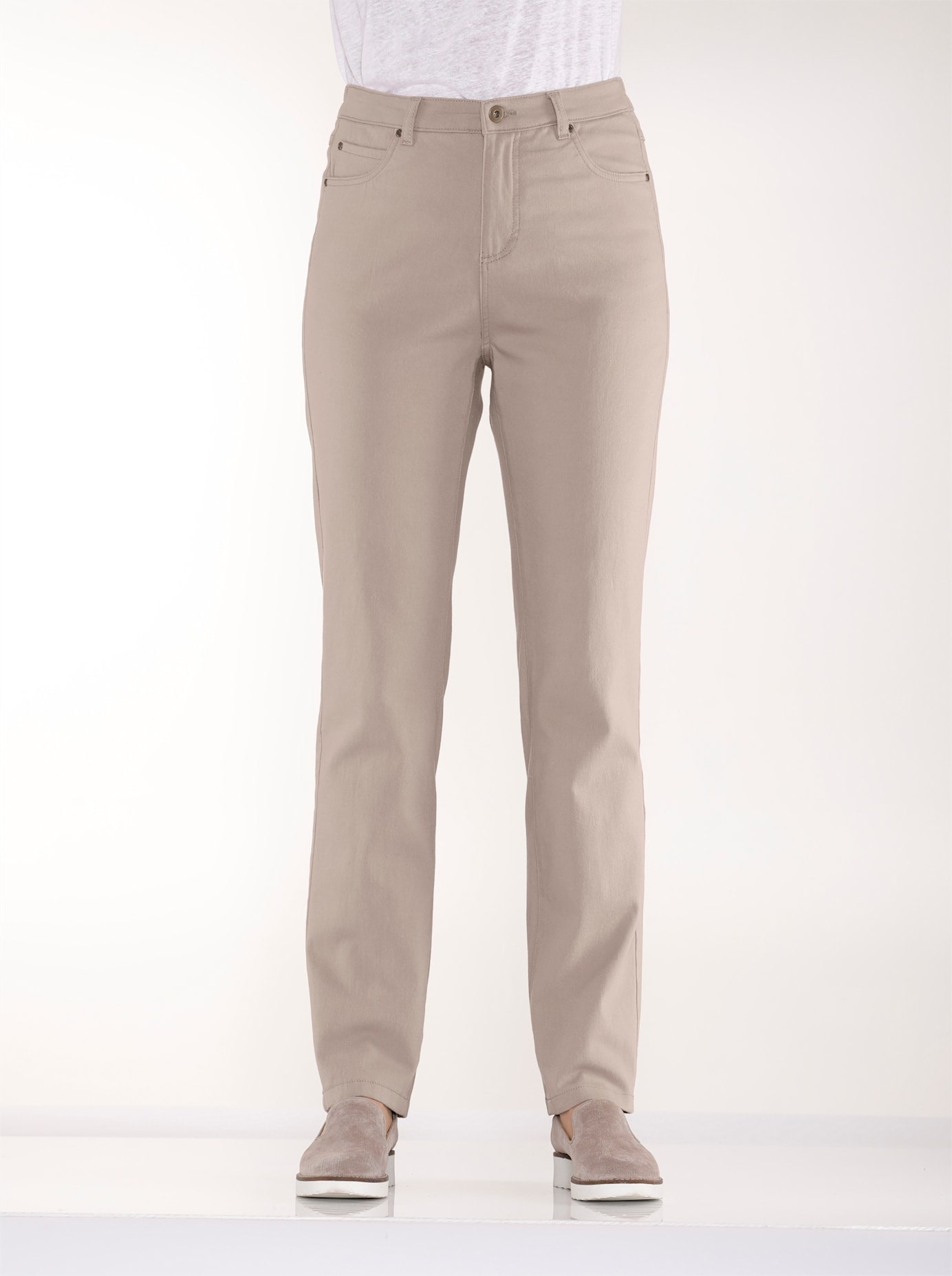 5-Pocket-Jeans CLASSIC BASICS, Damen, Gr. 23, Kurzgrößen, beige (sesam), 98% Baumwolle, 2% Elasthan, unifarben, lang, Jeans Image