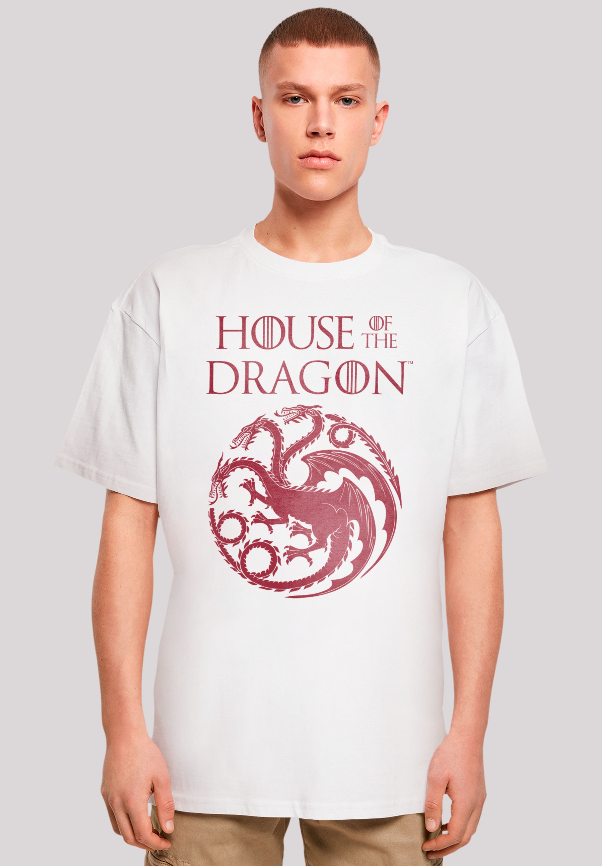 T-Shirt F4NT4STIC "House Of The Dragon Targaryen Crest Logo", Herren, Gr. XS, weiß, Obermaterial: 100% Baumwolle, oversize, Rundhals, ohne Bündchen, Shirts, Premium Qualität Image