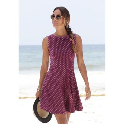 Strandkleid BEACHTIME, Damen, Gr. 36, N-Gr, weiß (bordeaux, weiß), Jersey, Obermaterial: 95% Baumwolle, 5% Elasthan, modisch, figurumspielend ca. Mitte Oberschenkel, Rundhals, ohne Ärmel, Kleider, mit Alloverdruck, Sommerkleid aus elastischer Baumwolle Image
