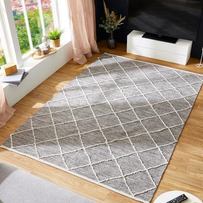 Teppich LUXOR LIVING "Pantin" Gr. 2, grau, B:70cm H:8mm L:140cm, Baumwolle, Teppiche, Handweb, Flachgewebe, reine Baumwolle, handgewebt, Rauten Design Image