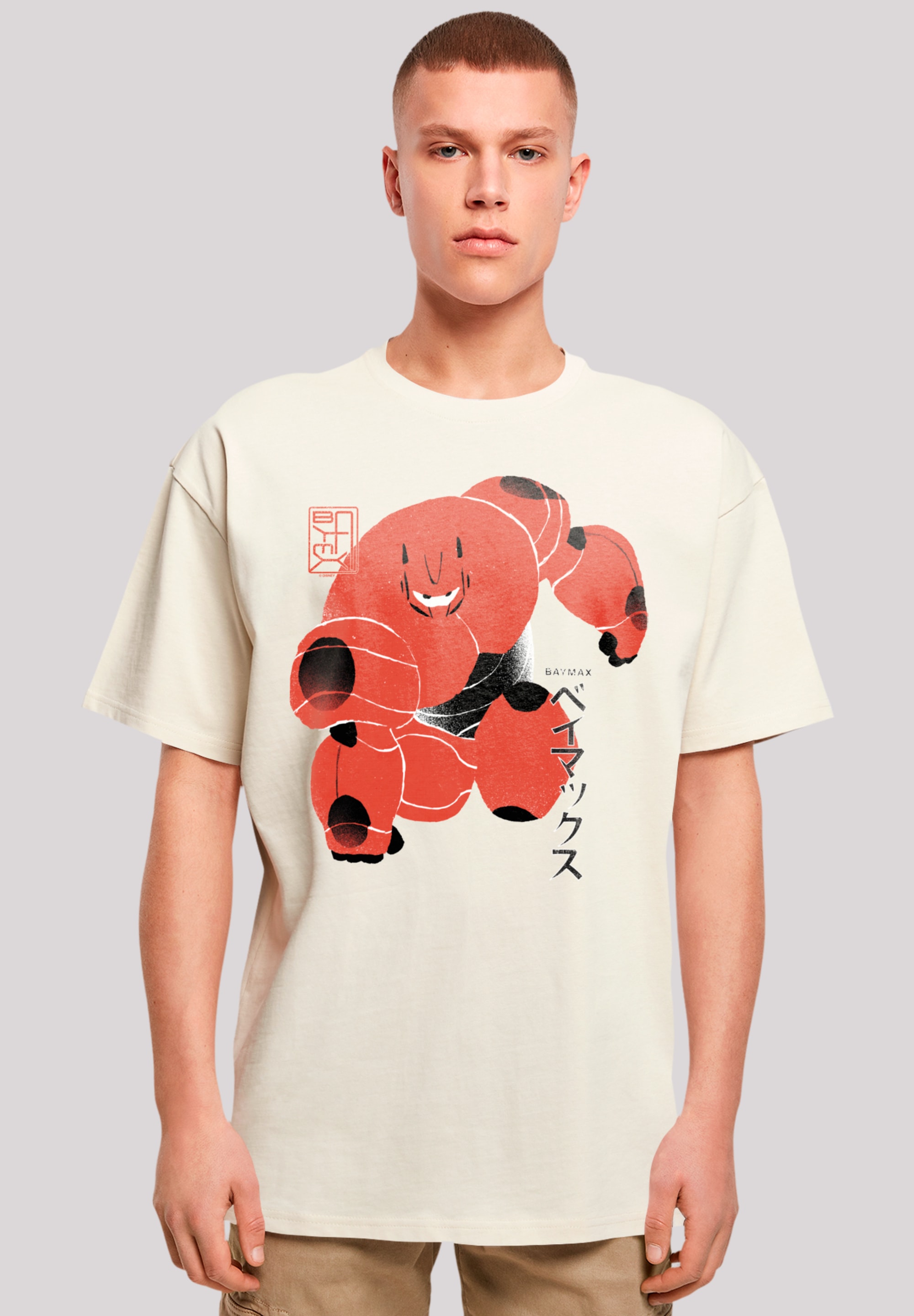 T-Shirt F4NT4STIC "Big Hero 6 Baymax Suite Pose", Herren, Gr. M, beige (sand), Obermaterial: 100% Baumwolle, oversize, Rundhals, ohne Bündchen, Shirts, Premium Qualität Image