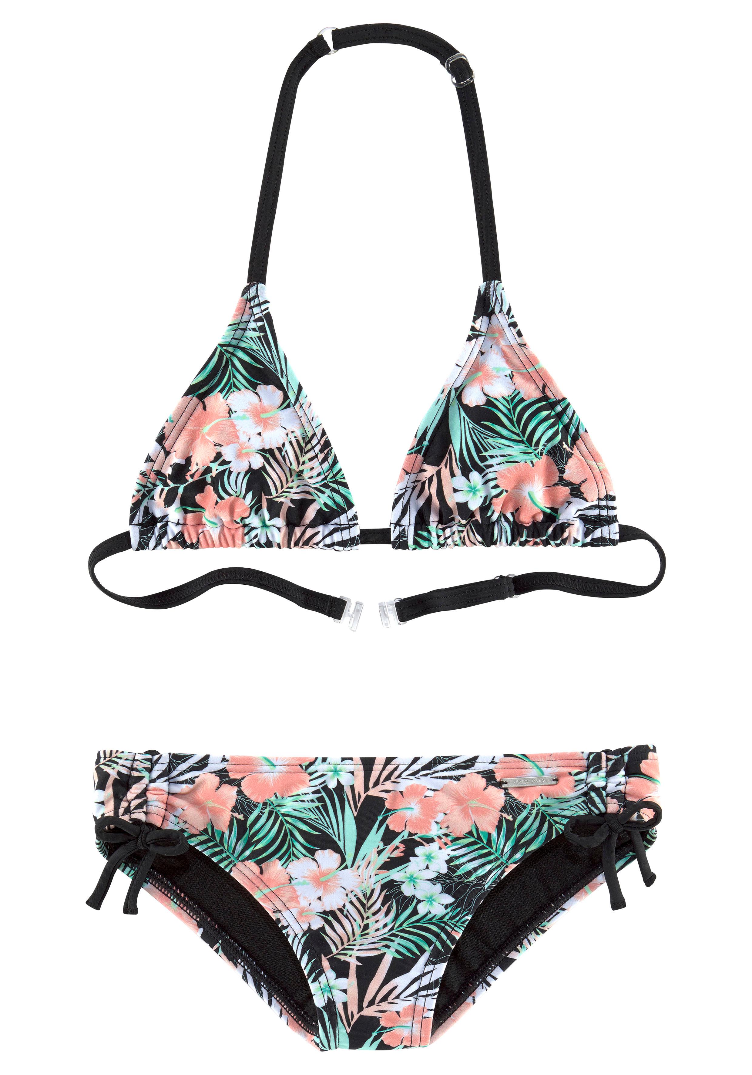 Triangel-Bikini CHIEMSEE, Kinder, Gr. 134/140, N-Gr, schwarz (schwarz, bedruckt), Polyamid, Bikini-Sets, mit floralem Design Image