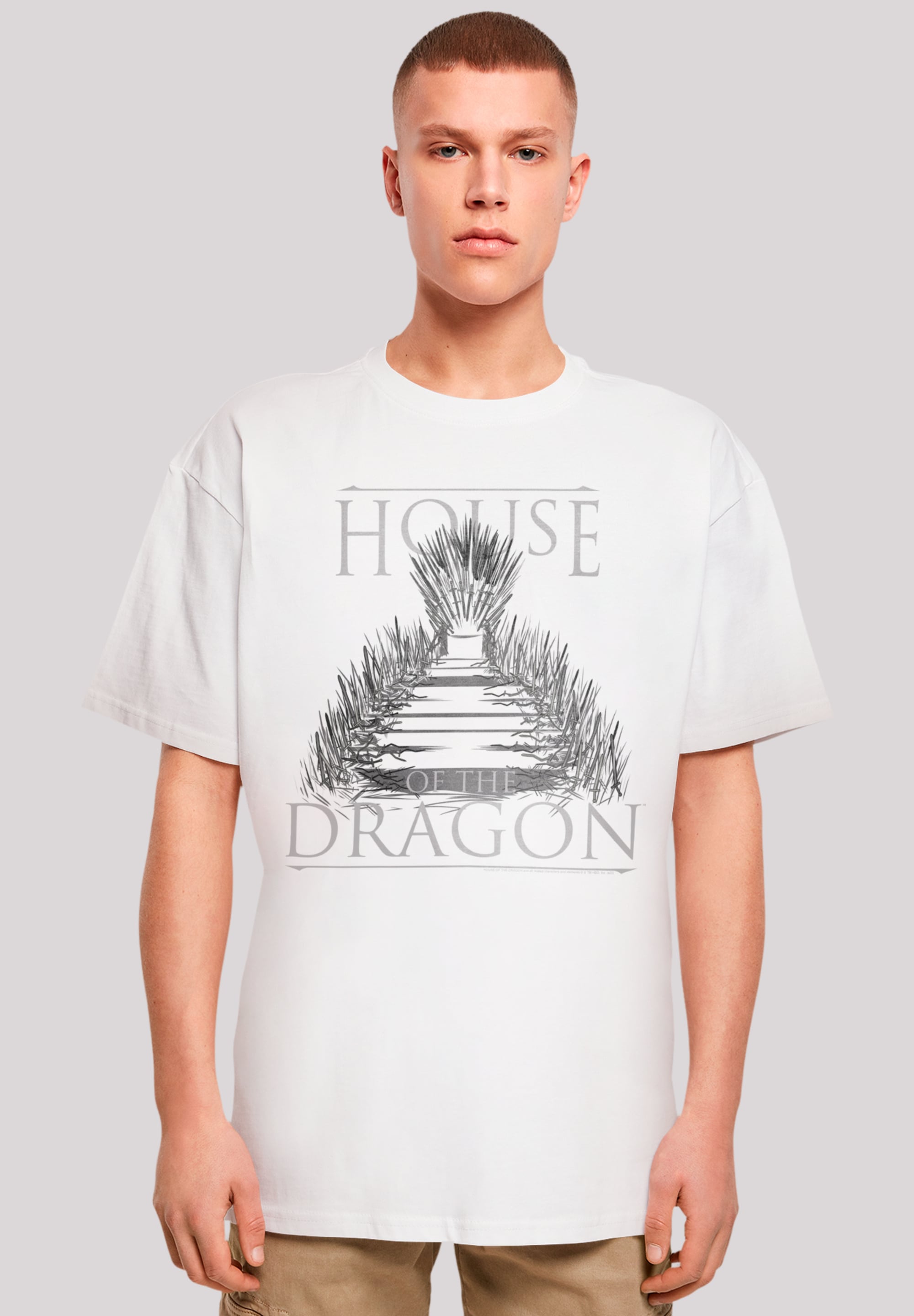 T-Shirt F4NT4STIC "House Of The Dragon Throne", Herren, Gr. L, weiß, Obermaterial: 100% Baumwolle, oversize, Rundhals, ohne Bündchen, Shirts, Premium Qualität Image