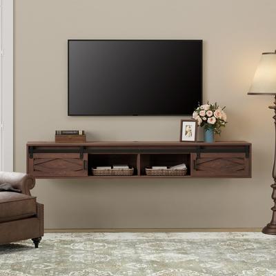 WAMPAT Floating TV Stand for TVs up to 80 Inch, Wood Floating Entertainment Center with Sliding Barn Door