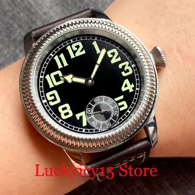 44MM Sterile Leucht 17 Juwelen 6498 Handaufzug Bewegung Männer der Armbanduhr Edelstahl Uhr Fall