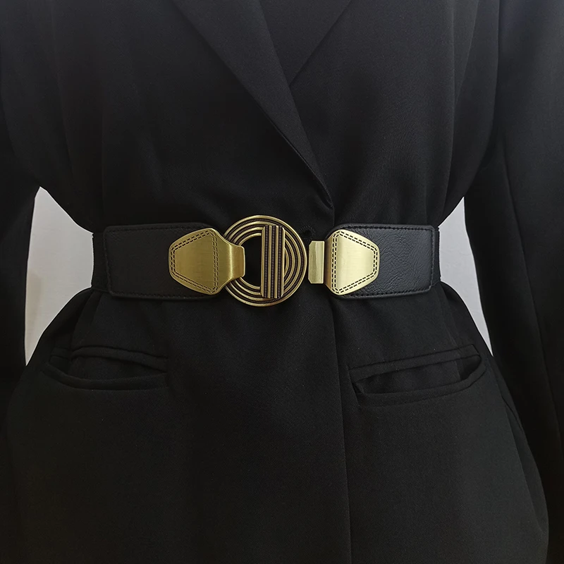 Designer Gürtel für Frauen hochwertige Gold Metall breite Stretch Kummer bunds weibliches Kleid schwarz Korsett Gürtel Bund Image