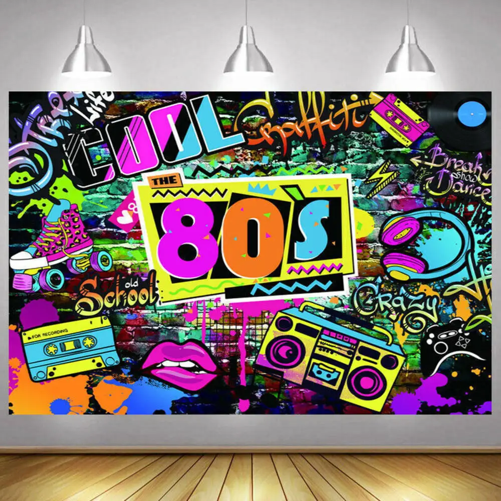 Zurück zu den 80er Jahren Thema Party Dekoration 80er Jahre Party Banner Musik Disco Hintergründe Graffiti Neon Glow Fotografie Hintergründe Dekor