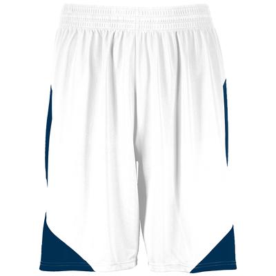 Augusta Sportswear 1734 Youth Step-Back Basketball Shorts in White/Navy Blue size Small | Polyester
