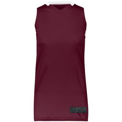 Augusta Sportswear 1732 Athletic Women's Step-Back Basketball Jersey T-Shirt in Maroon/White size XS | Polyester