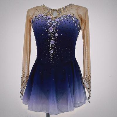 Figure Skating Dress Women's Girls' Ice Skating Dress Purple Dark Blue Thumbhole Halo Dyeing Mesh Spandex Stretchy Training Practice Professional Skating Wear Thermal Warm Classic Crystal / Rhinestone