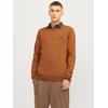 Rundhalspullover JACK & JONES "JJBRAD KNIT CREW NECK AW24", Herren, Gr. S, braun (mocha bisque detail:melange), Strick, Obermaterial: 70% Polyester, 30% Baumwolle, meliert, bestickt, modisch, normal, Rundhals, Langarm Rippbündchen, Pullover