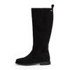 Stiefel TOMMY HILFIGER "FLAG SUEDE LONG BOOT ZIP", Damen, Gr. 36, Normalschaft, schwarz, Veloursleder, klassisch, Schuhe, Blockabsatz, Langschaftstiefel, Businesstiefel mit kleinem Logo