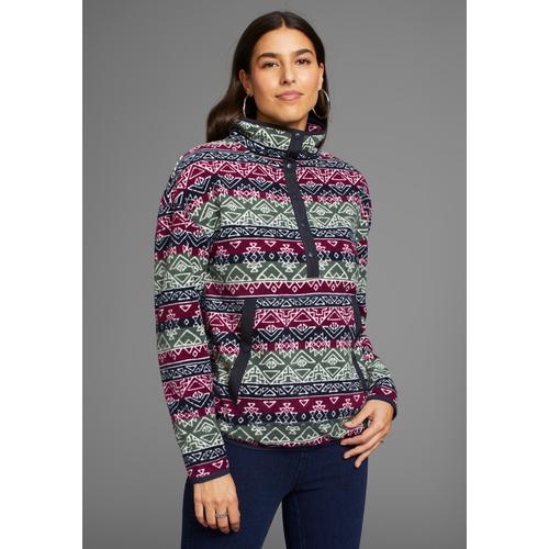 Fleecepullover POLARINO Gr. 40/42, bunt (fuchsia, navy) Damen Sweatshirts in Norweger-Muster