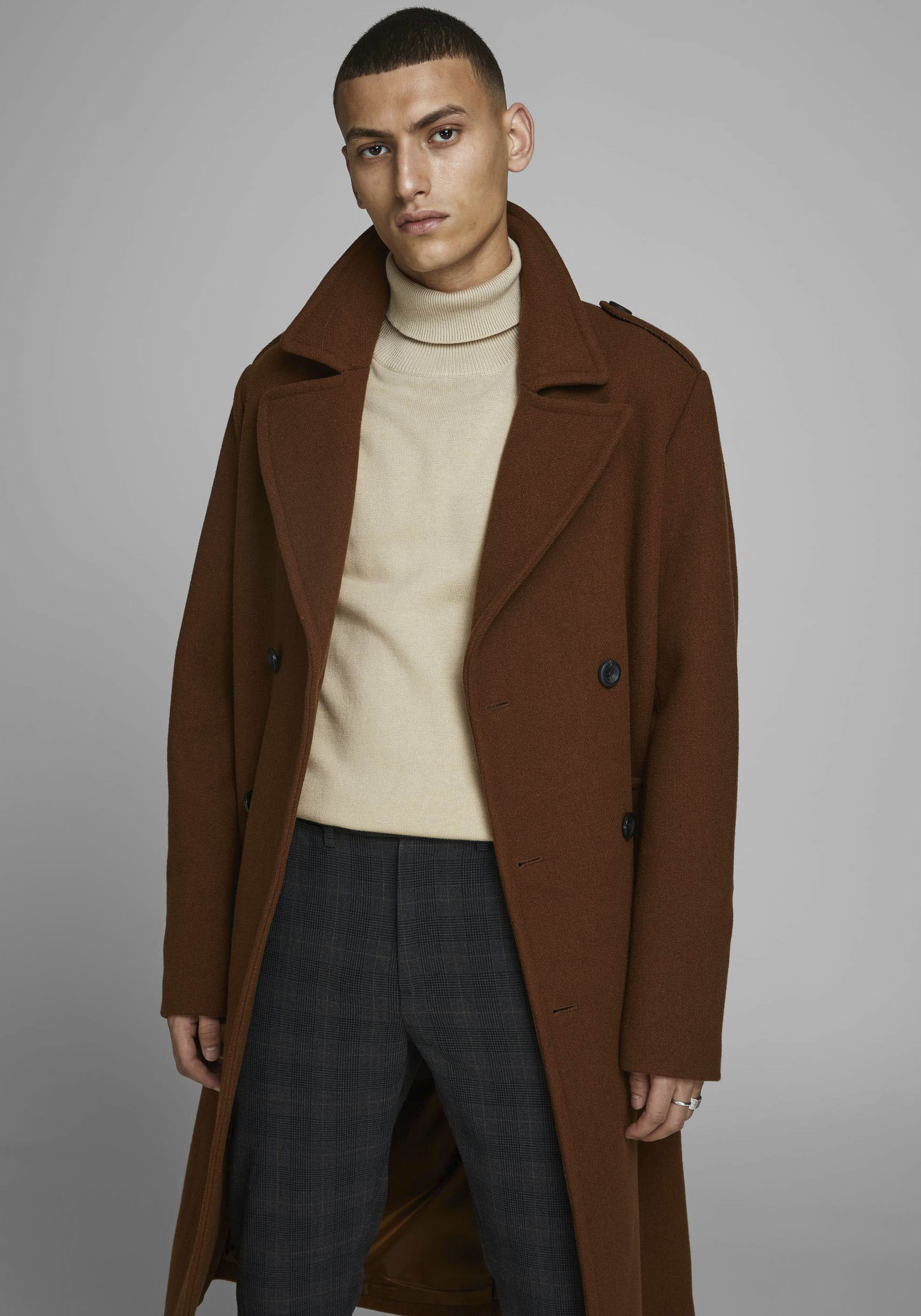 Rollkragenpullover JACK & JONES "Emil Knit Roll", Damen, Gr. M, beige, Obermaterial: 60% Baumwolle, 20% Nylon, 20% Viskose, schmal hüftbedeckend, Rundhals, Pullover Rollkragenpullover