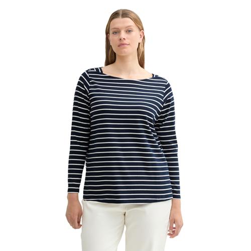 Langarmshirt TOM TAILOR PLUS Gr. 54, blau (navy white stripe) Damen Shirts