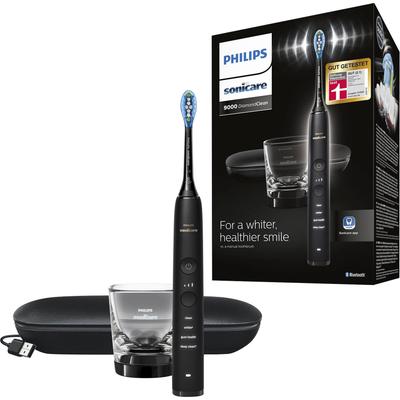 Elektrische Zahnbürste PHILIPS SONICARE "DiamondClean 9000 HX9911" Elektrozahnbürsten schwarz mit Schalltechnologie, Ladeglass, USB-Reiseetui