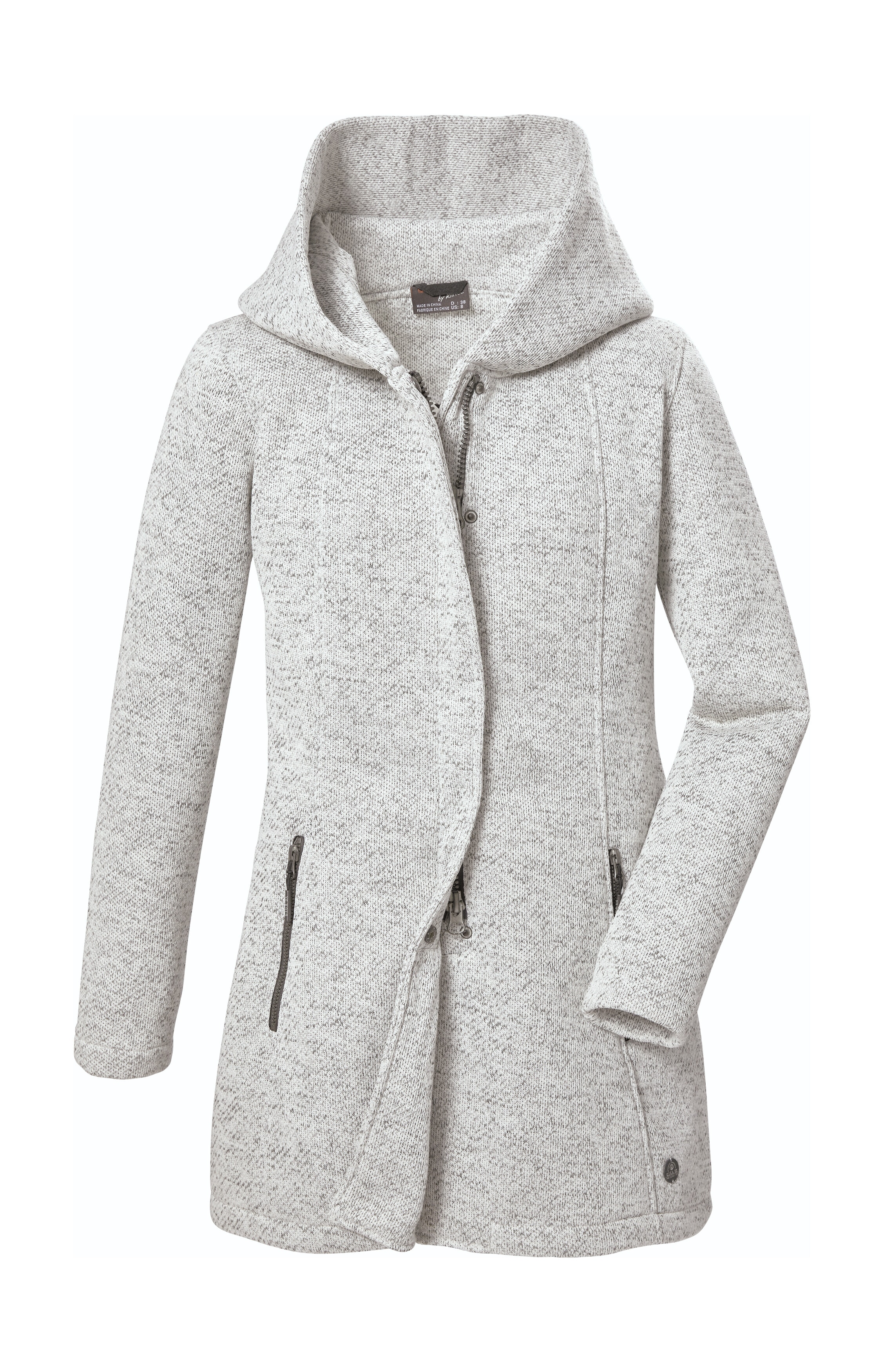 Fleecejacke "GW 75 WMN KNTFLC PRK_Frydara", Damen, Gr. 36, beige (naturweiß), Oberstoff: Oberseite: 100% Polyester, Rückseite: 100% Polyester, G.I.G.A. DX BY KILLTEC, Jacken, Strickfleeceparka mit Kapuze, Melange-Optik, 2-Wege-Reißverschluss Image