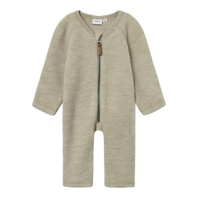 Overall NAME IT "NBFWMINO WOOL BRU LS SUIT NOOS", Baby, Gr. 80, N-Gr, beige (pure cashmere), Strick, Obermaterial: 100% 