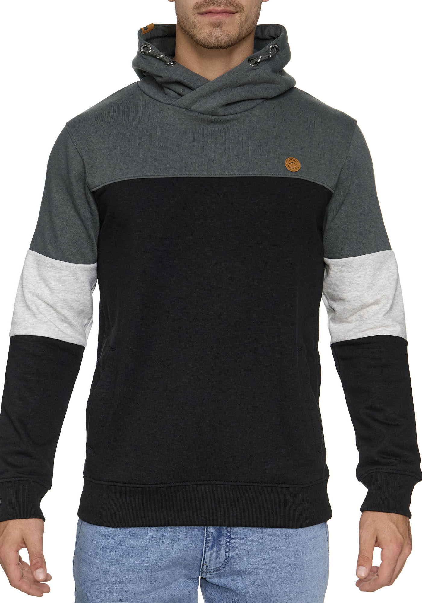 Kapuzensweatshirt INDICODE "INOlson", Herren, Gr. L, grün (urban grün), Sweatware, Obermaterial: 60% Baumwolle, 40% Polyester, colorblocking, regular fit normal, Rundhals, Rippbündchen, Sweatshirts Image