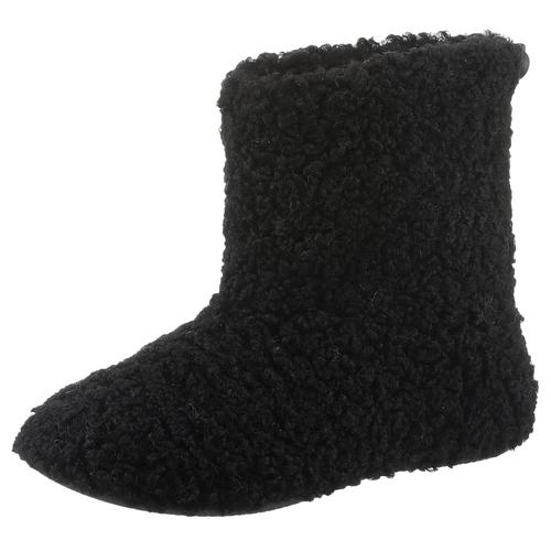 Hüttenschuhe VERBENAS ""Yaiza Curly"", Damen, Gr. 40, schwarz, Textil, klassisch, Schuhe, Homeslipper, Schlupfboots, Hausschuh in Kuschel-Optik