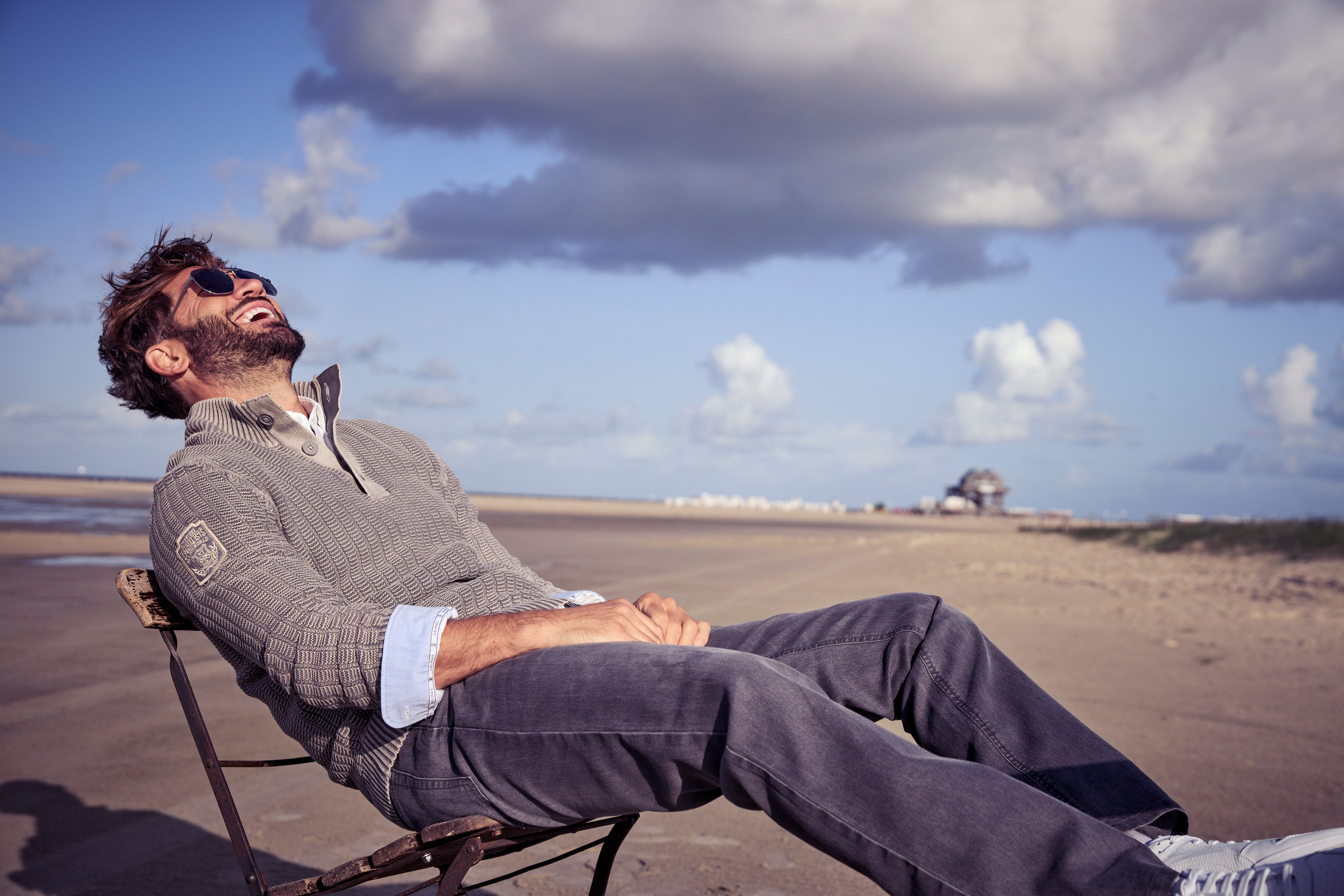 Troyer MAN'S WORLD "Bis Größe 5 XL", Herren, Gr. S (44/46), grau (grau washed), Grobstrick, Obermaterial: 100% Baumwolle, used, regular fit, Rippstrickbündchen, Pullover Troyer, mit Ärmelbadge, Topseller