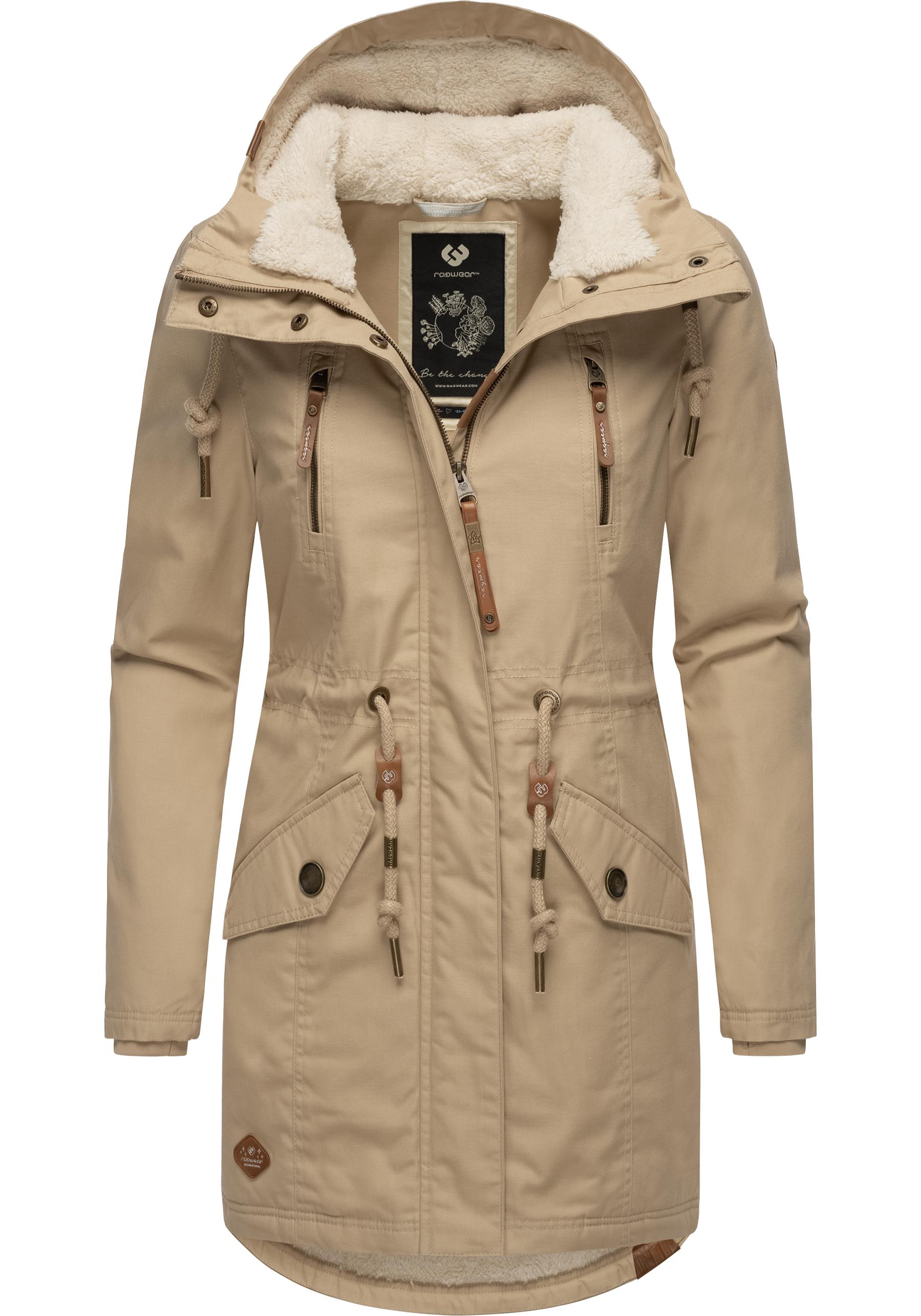 Wintermantel RAGWEAR "Elsie", Damen, Gr. S (36), grau (helltaupe), Außenmaterial: 65% Polyester, 35% Baumwolle, Innenfutter: 100% Polyester, Wattierung: 100% Polyester, Casual, tailliert ca. Mitte Oberschenkel, Ärmel ohne Ärmelschlitz... Image