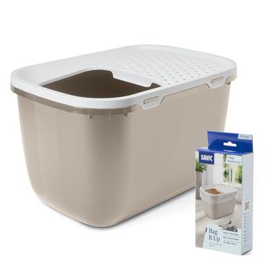 Savic Katzentoilette Hop In Giant Starterset: Toilette mocca/weiß + 6 Bag it up