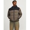 Steppjacke JACK & JONES "JJMOON HOOD PUFFER", Herren, Gr. M, braun (canteen detail:blocking), Web, Obermaterial: 100% Polyester, colorblocking, modisch, normal, Langarm elastischer Bund, Jacken