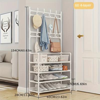 TEMU Metal Coat Rack And Shoe Rack, 60cm, Freestanded Double Hooks And Storage Rack, Home