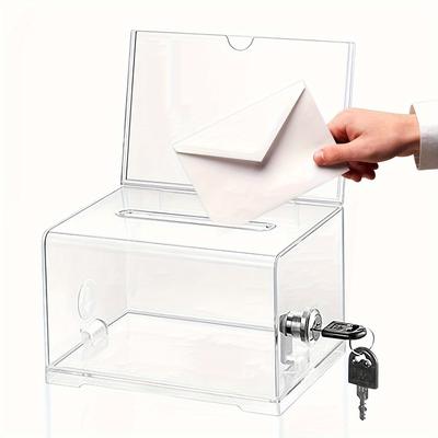 TEMU 1pc Clear Acrylic With Lock - Transparent Pvc Suggestion & Holder For Office, Home, And Outdoor Use - Ideal For , Cards & Suggestions