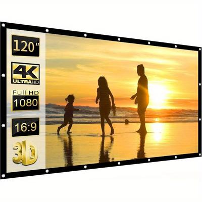 TEMU 100 Inch Projector Screen White Projector Screen 16:9 Hd Portable Projection Screen Foldable Anti-crease, For Outdoor Indoor