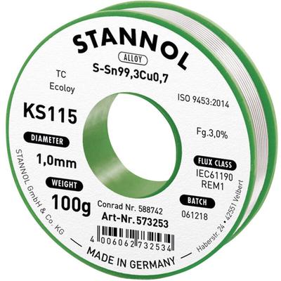 Stannol - KS115 Lötzinn, bleifrei Spule Sn99,3Cu0,7 ROM1 100 g 1 mm