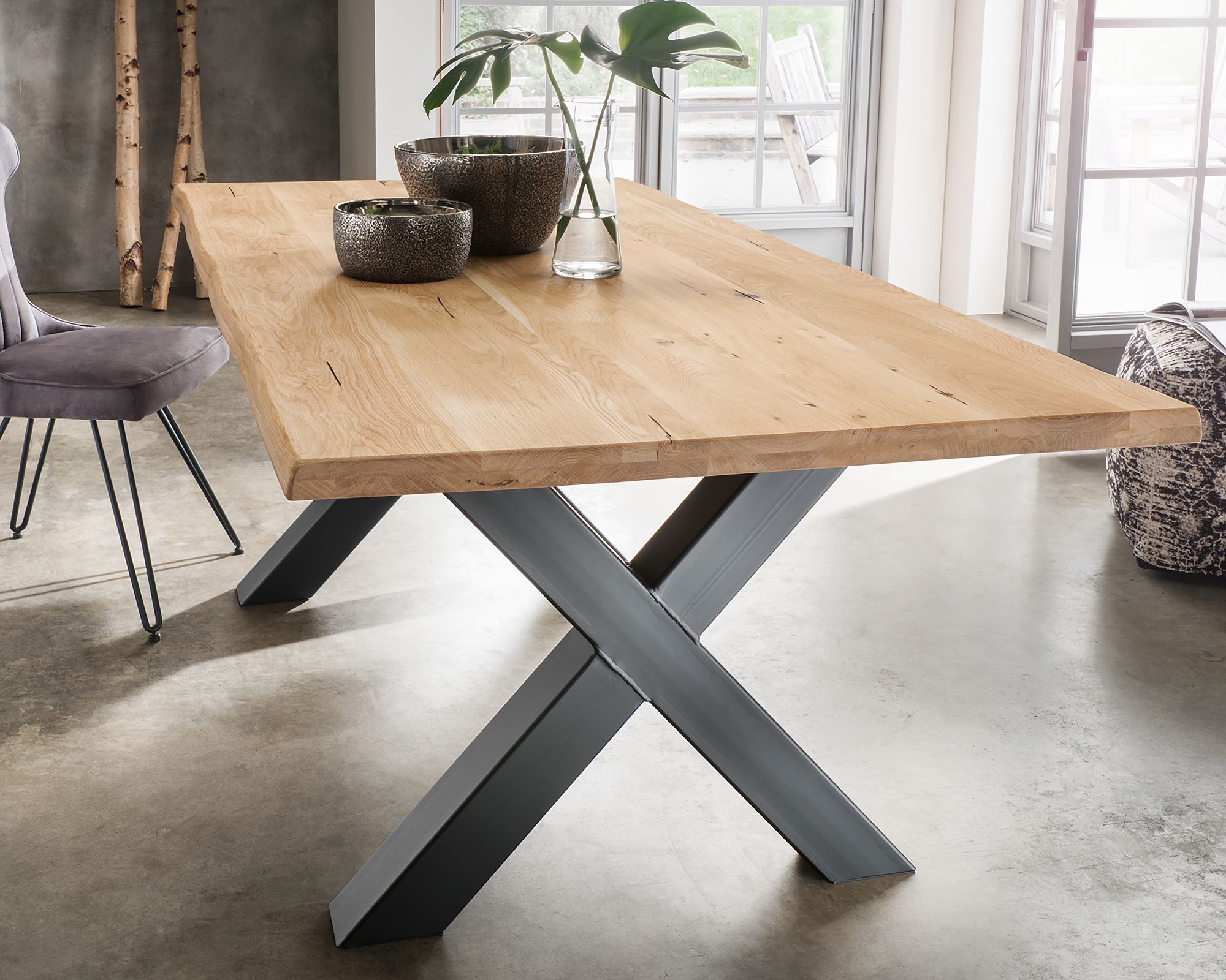 Massivholz »Monaco« Tabula Rasa Esstisch 4 cm / voll massiv / Wildeiche natur / 220x100 cm