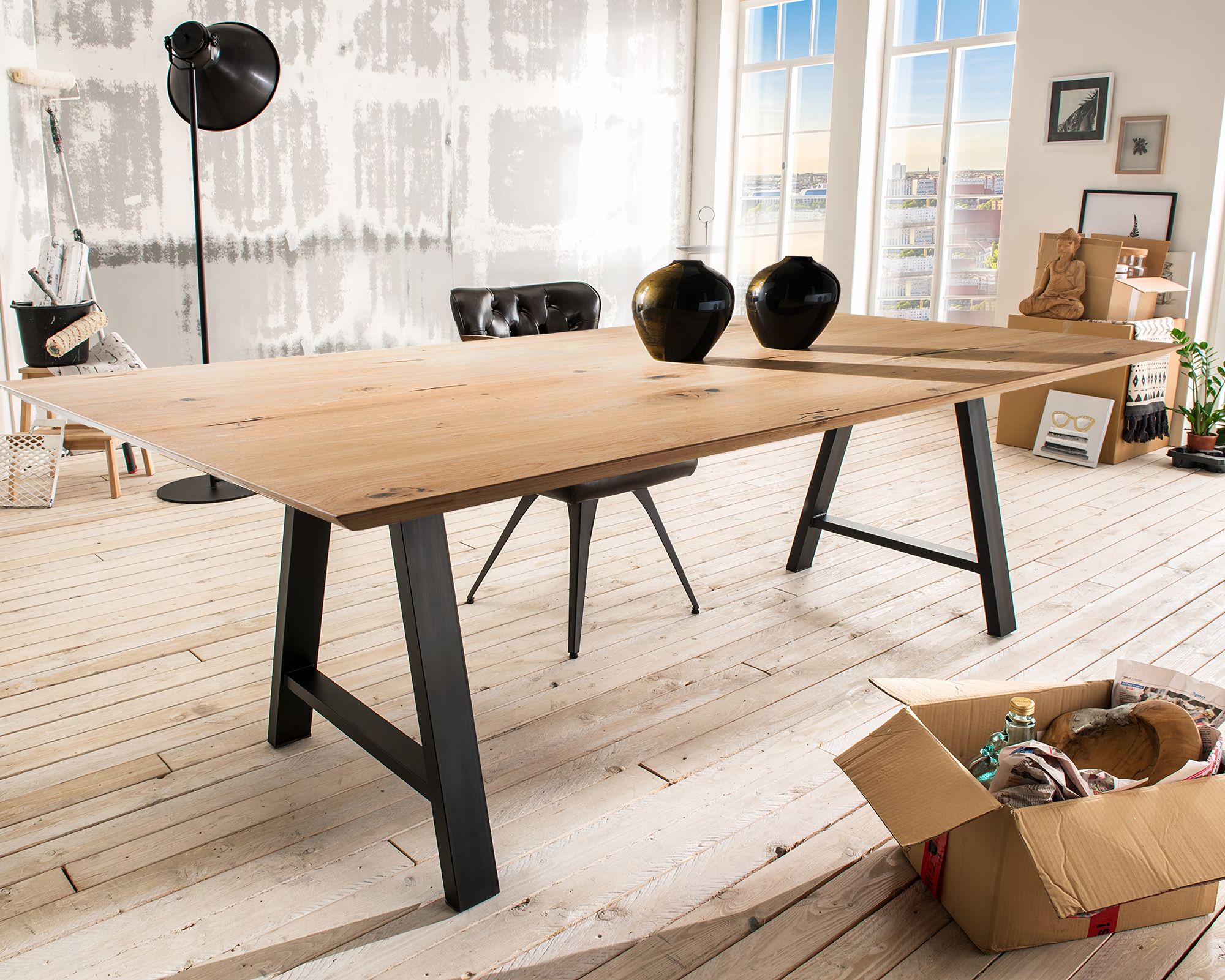 Massivholz »Luzern« Tabula Rasa Esstisch 4 cm / voll massiv / Wildeiche natur / 200x100 cm