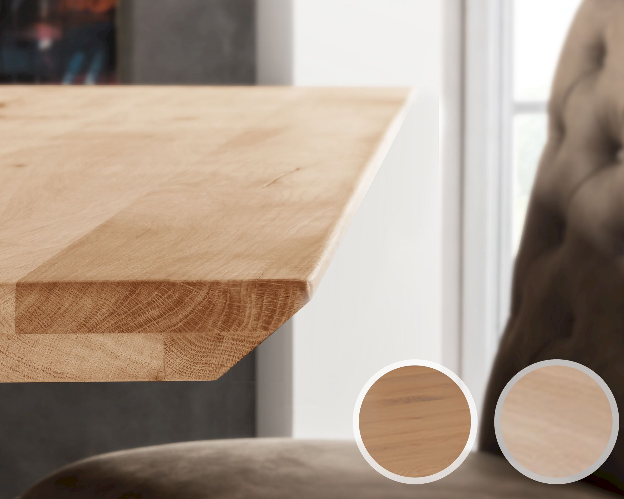 Massivholz »Tabula Rasa« Tischplatte Schweizer Kante 4 cm / voll massiv / 240x100 cm / Wildeiche natur