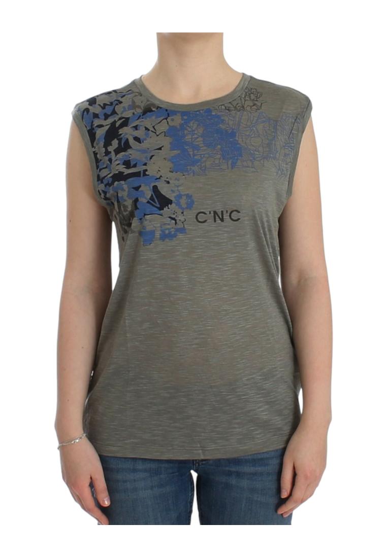 Costume National Damen graues bedrucktes ärmelloses T-Shirt Image