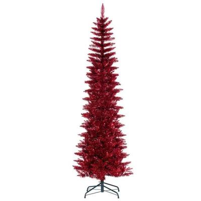 Vickerman 761830 - 6.5' x 28" Red Tinsel Pencil Tree Unlit Artificial Christmas Tree Christmas Tree (K244465)