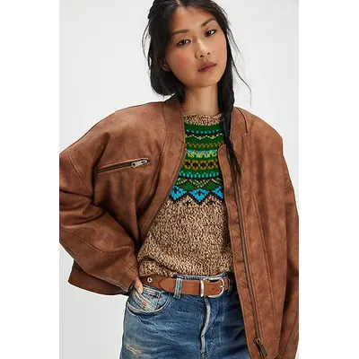 We The Free Vinny Vegan Bomber Jacket at Free People in Brown Sugar, Size: Large