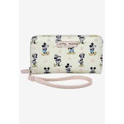 Women's Disney Minnie Mouse Wallet All-Over Print Zip Around Pastel Wristlet Strap by Woman Within in Beige