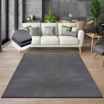 Teppich THE CARPET "Cosy", grau (anthrazit), B:240cm H:11mm L:340cm, Polyester, Teppiche, Wohnzimmer Teppich Fell-Optik waschbar elegant Image