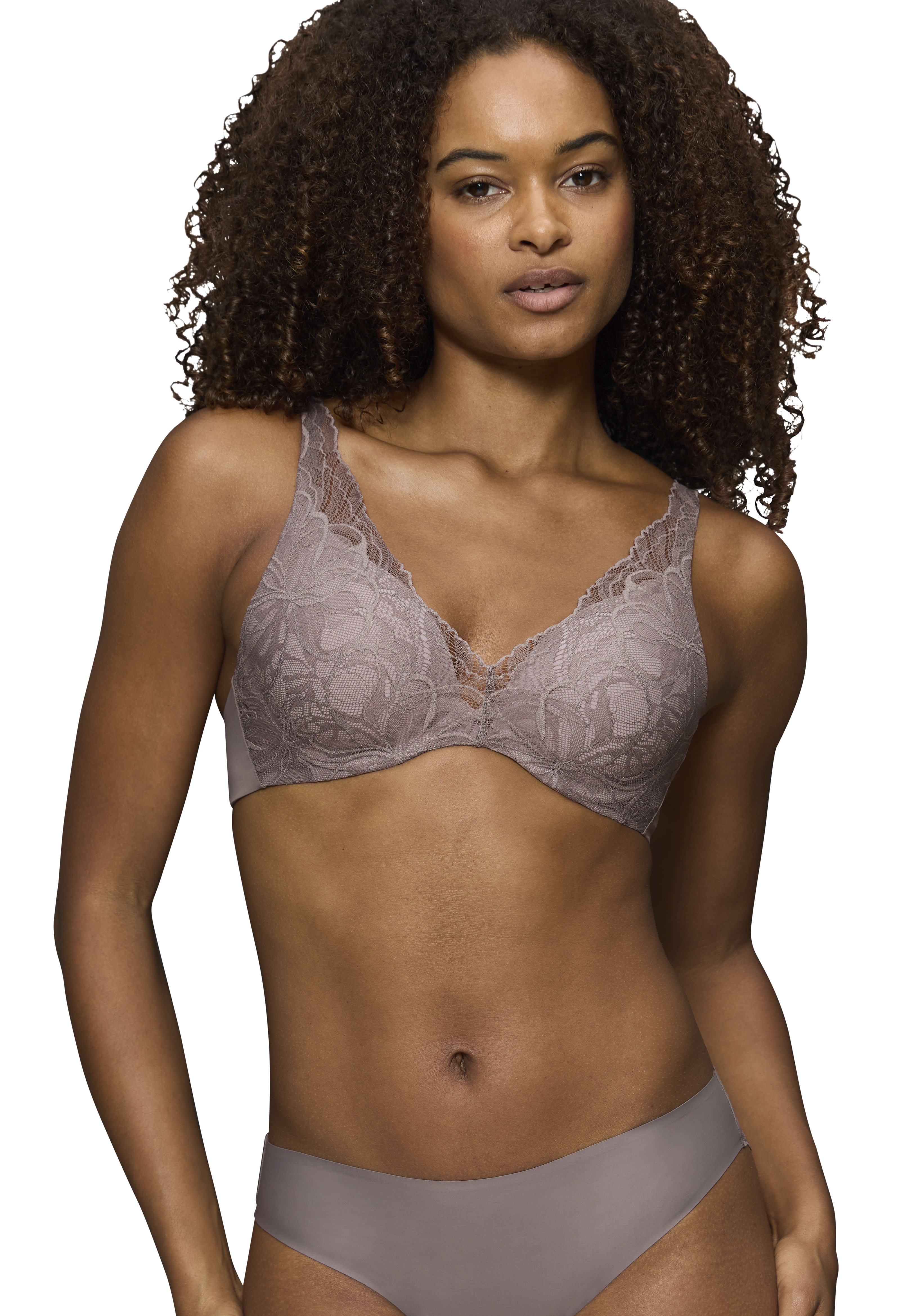 Bügel-BH TRIUMPH "Body Make-Up Illusion Lace", Damen, Gr. 90, Cup D, grau (pigeon grau), Microtouch, Obermaterial: 51% Polyamid, 35% Polyester, 14% Elasthan, leicht glänzend, unifarben, BHs Bügel-BH, Komfort-Bügel, wattiert, Spitze, weiche...