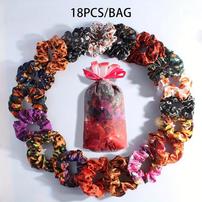 TEMU 18pcs/bag Lady's New Design Printed Large Intestine Scrunchies Gift Bags Holiday Party Gift Bags Hair Accessories